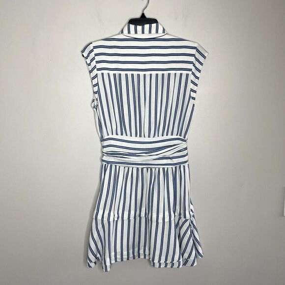 DEREK LAM 10 Crosby Dress Womens 6 Blue Striped Shirtdress Snap Front Cap Sleeve - Picture 9 of 16